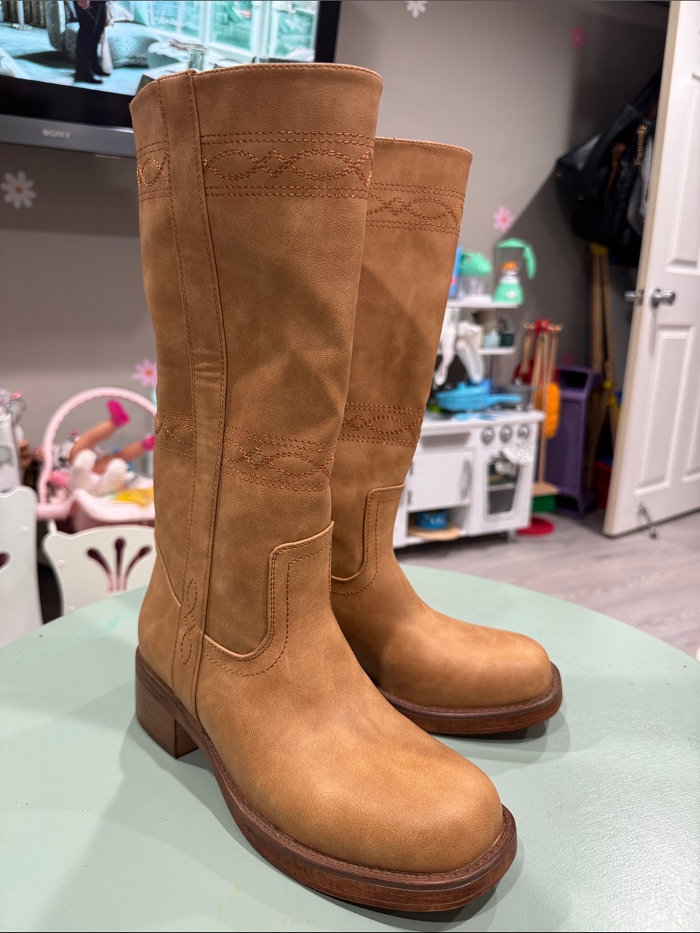 NY & Co Cady Camel Tall boots with Low Block Heel